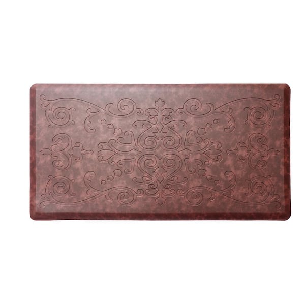 J&V TEXTILES Cloud Comfort Burgundy 17 in. x 28 in. Medallion Embossed Anti-Fatigue Mat