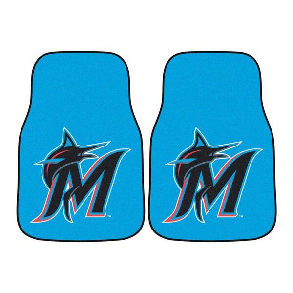FANMATS Miami Marlins 17in. X 27in. 2 Piece Front Carpet Car Floor Mat Set