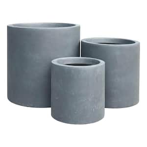 15.8 in., 12.6 in. and 9.8 in. Tall Charcoal Lightweight Concrete Outdoor Modern Cylindrical Planters (Set of 3)