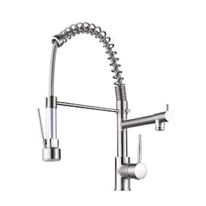 Modern Single Handle Pull Down Sprayer Kitchen Faucet with Pot Filler in Brushed Nickel