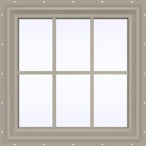 35.5 in. x 23.5 in. V-2500 Series Desert Sand Vinyl Fixed Picture Window with Colonial Grids/Grilles