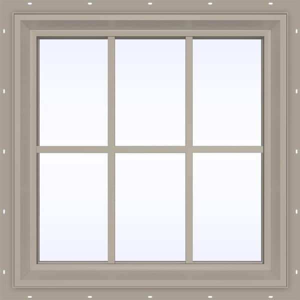 JELD-WEN 35.5 in. x 23.5 in. V-2500 Series Desert Sand Vinyl Fixed Picture Window with Colonial Grids/Grilles