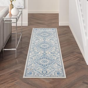 Elation Ivory Blue 2 ft. x 8 ft. Center Medallion Traditional Kitchen Runner Area Rug