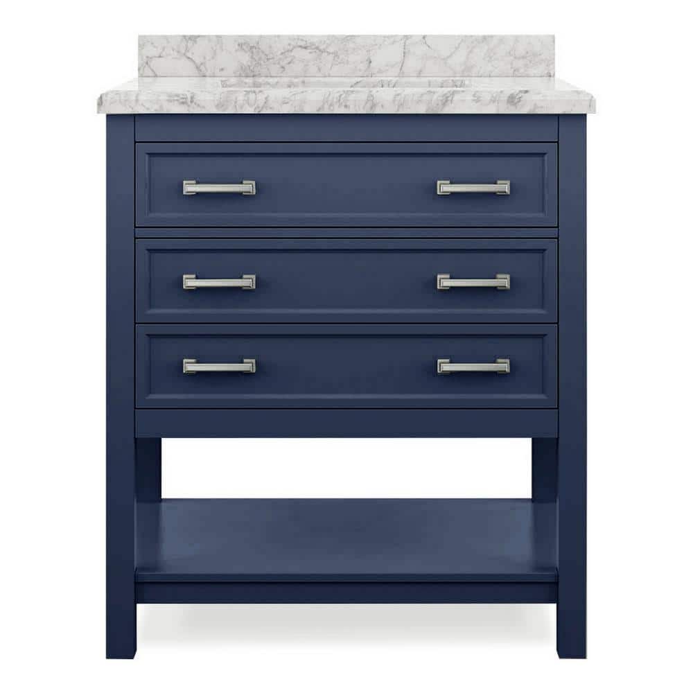 Freya 31" Blue Bathroom Vanity with White Marble Top