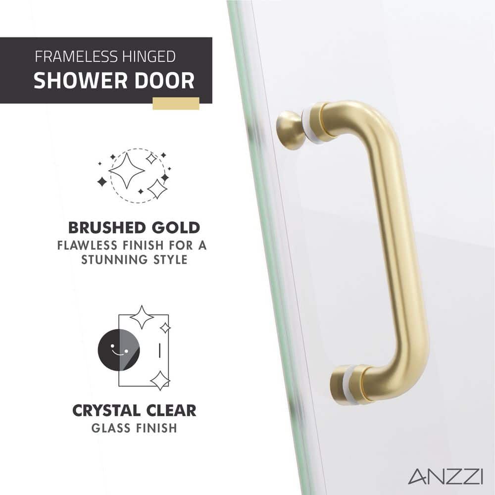 72" H x 24" W Frameless Shower Door with Brushed Gold Hardware
