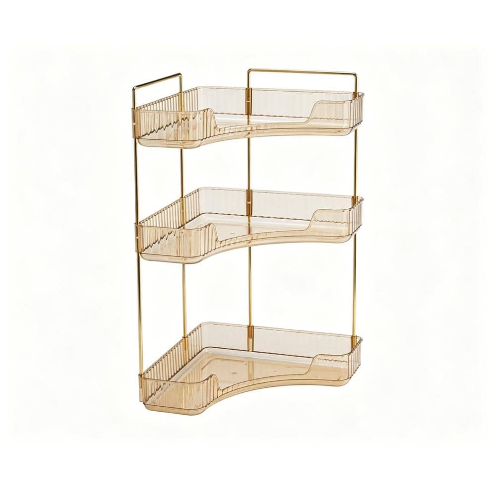10 in. W x 17.52 in H x 6.5 in. D Plastic in Gold Over The Toilet Storage 3-Tier Corner Bathroom Counter Organizer