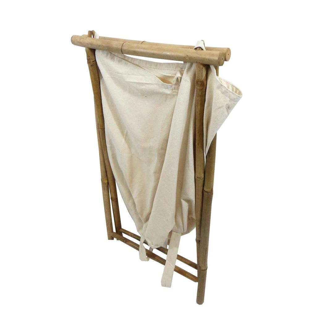 Natural Bamboo Collapsible Laundry Hamper with Removable Canvas Bag