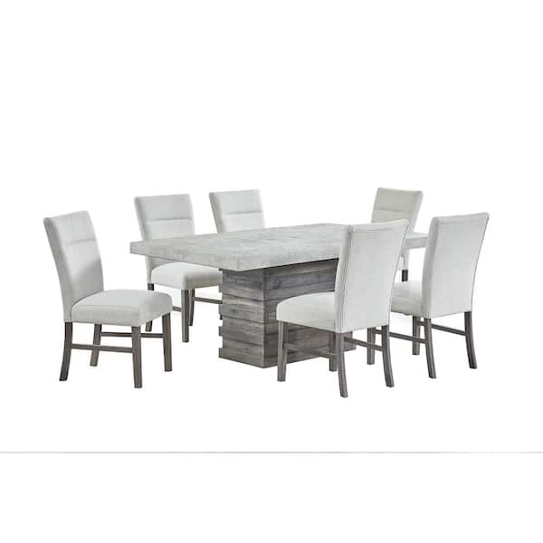 Cecilia 7-Piece Rectangle Grey Color 3D Texture Paper Wood Table Top And Base Dining Room Set Seating Capacity of 6