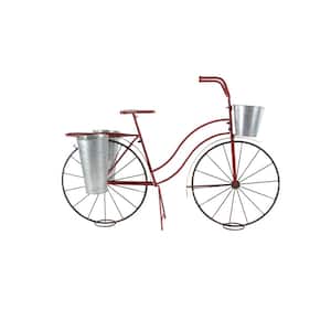 38 in. Red Round Metal Bicycle Plantstand with 2-Tiers
