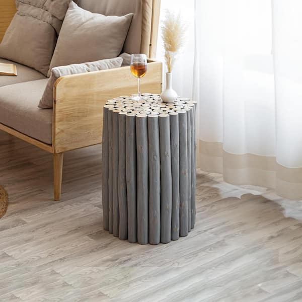 Zeus & Ruta 16 in. Diameter x 21 in. Height Accent End Table in Gray for Living Room
