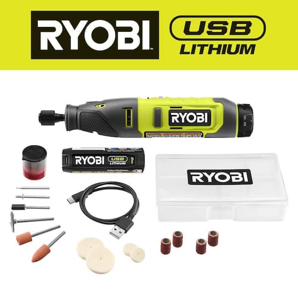 RYOBI USB Lithium Rotary Tool Kit with 2.0 Ah USB Lithium Battery and Charging Cable