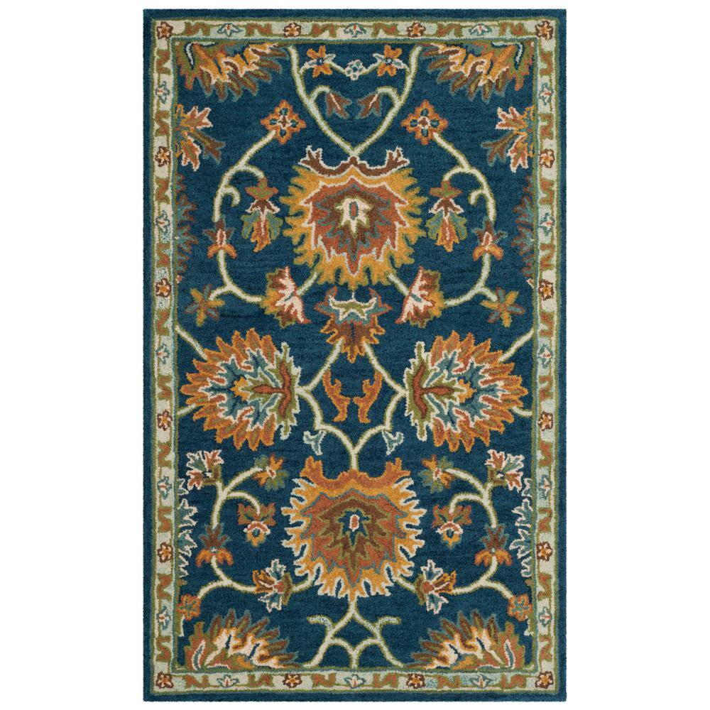 Navy Blue Hand-Tufted Wool Rectangular Floral Area Rug 3' x 5'