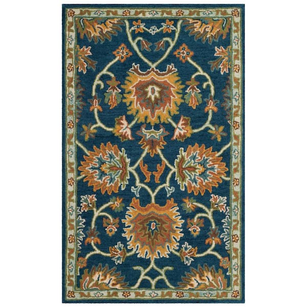 SAFAVIEH Heritage Navy Doormat 3 ft. x 5 ft. Floral Area Rug