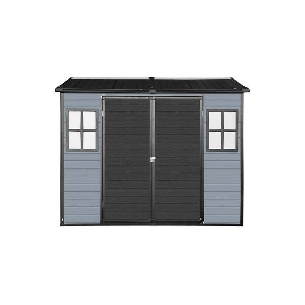 Titus 8 ft. W x 4 ft. D Black+Grey Resin Outdoor Patio Storage Shed with Floor, Windows, Lockable Door (30.68 sq. ft. )