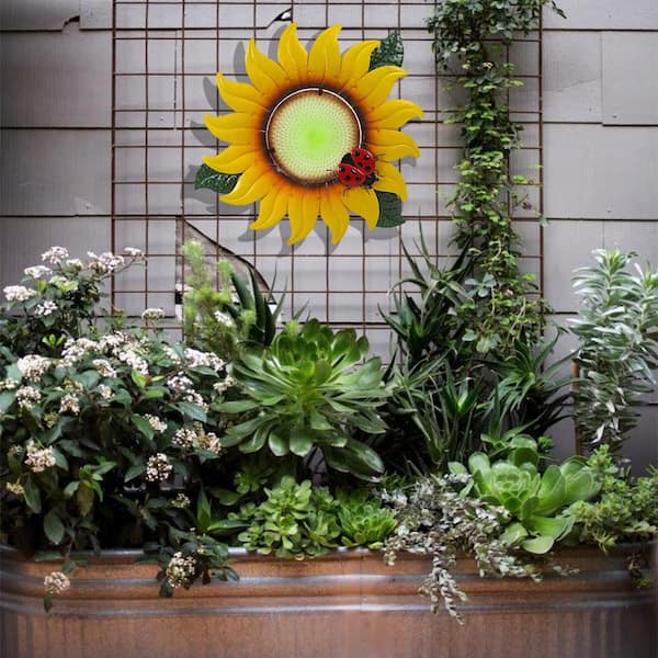 LuxenHome Sunflower Metal and Glass Outdoor Wall Decor WHAO1166 - The Home  Depot