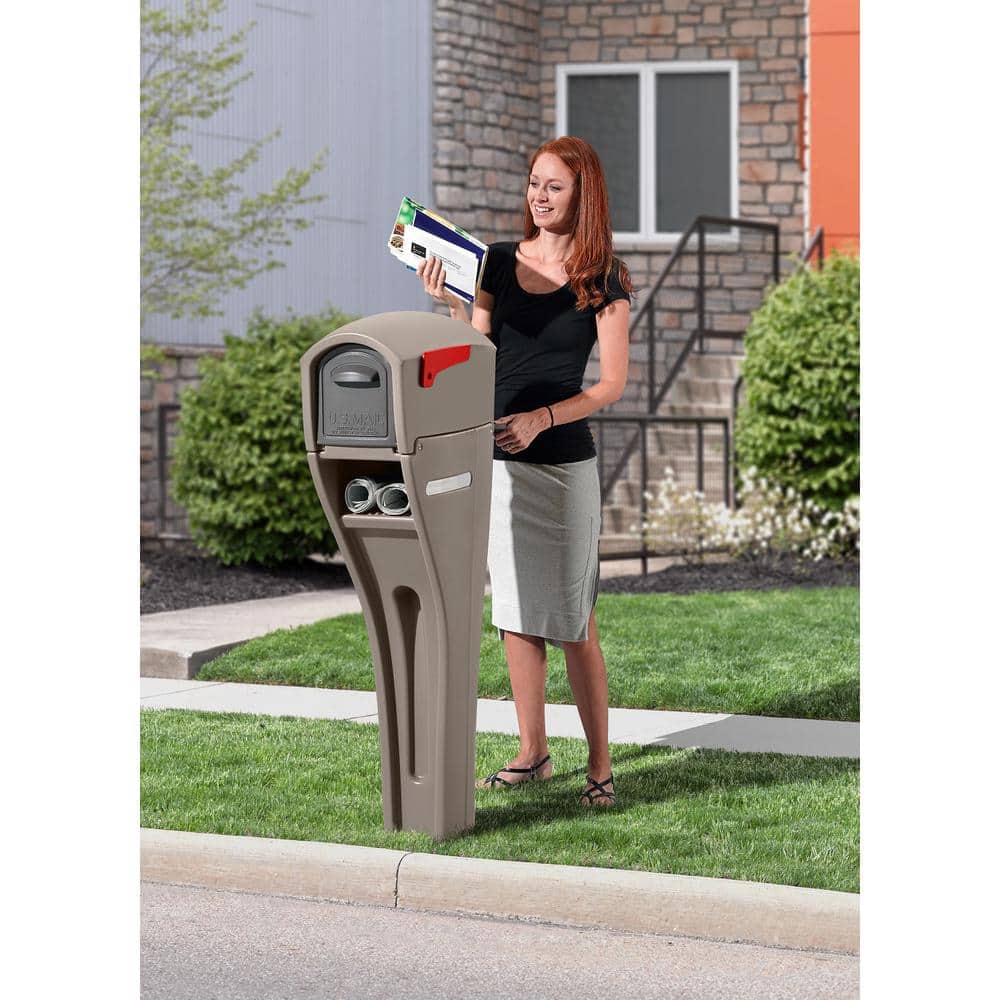 Mocha Plastic Lockable Post Mount Mailbox with Reflector
