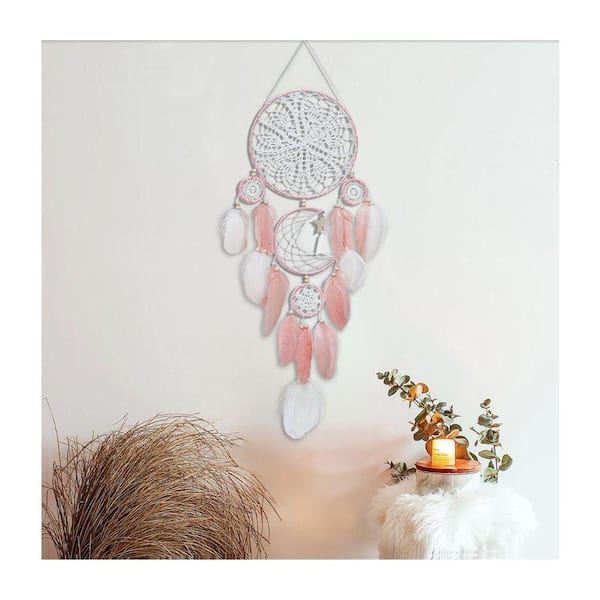 28 in. x 8 in. Pink Moon & Sun Dream Catcher Set-Boho Wall Decor
