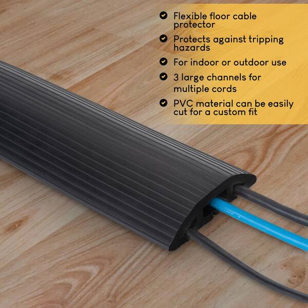 12ft Cord Cover Floor for Extension Cords, Floor Cable Cover Wire Cover to  Protect Cables & Prevent Tripping, Soft PVC Cord Hider Floor Cord