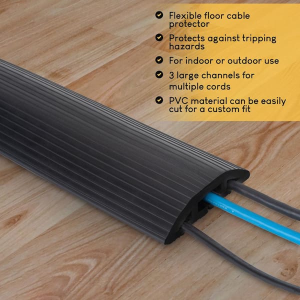 Heavy Duty Floor Cable Cover Cable Protector, 6.5 Ft Floor Cord Protector 3  Channels Floor Cord Cover Contains Cords, Cables and Wires, Perfect for