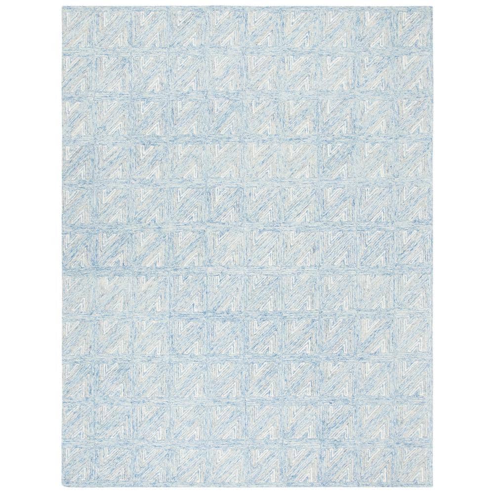 Blue and Beige Abstract Handmade Wool Area Rug 6' x 9'