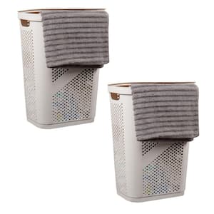 Ivory 23.5 in. H x 13.75 in. W x 17.25 in. L Plastic 60L Slim Ventilated Rectangle Laundry Hamper with Lid (Set of 2)