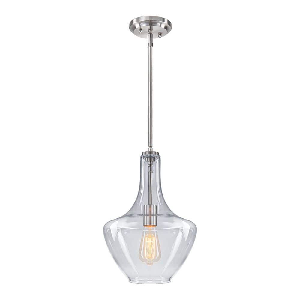 TinHon Modern Brushed Nickel Pendant Light with Clear Glass Shade