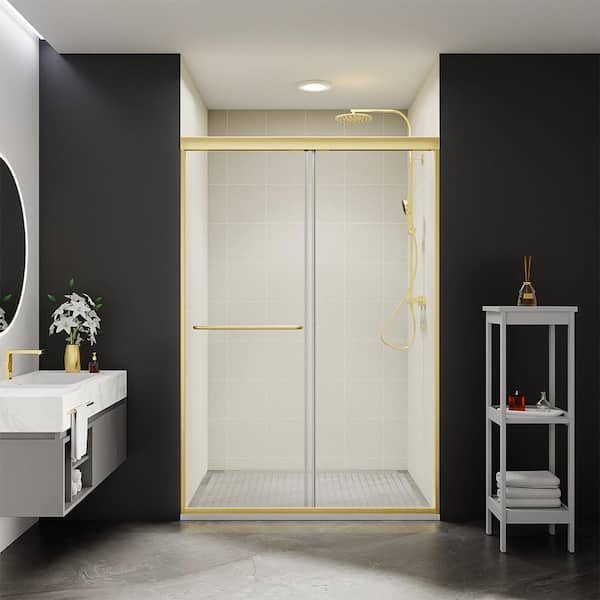 ES-DIY 44-48 in. W x 70 in. H Sliding Framed Shower Door in Brush Gold with 1/4 in. (6 mm) Clear Glass