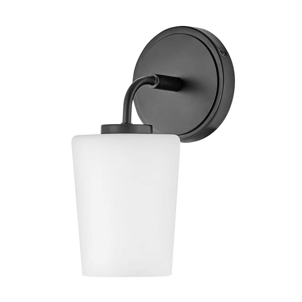 Lark Kline 11" Black Steel and Etched Opal Glass Vanity Light
