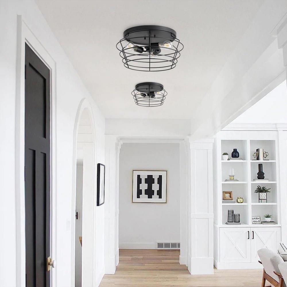 Modern12. 99 in. Matte Black 3-Light Metal Cage Flush Mount Ceiling Lighting Fixture price history on PriceWatchPro