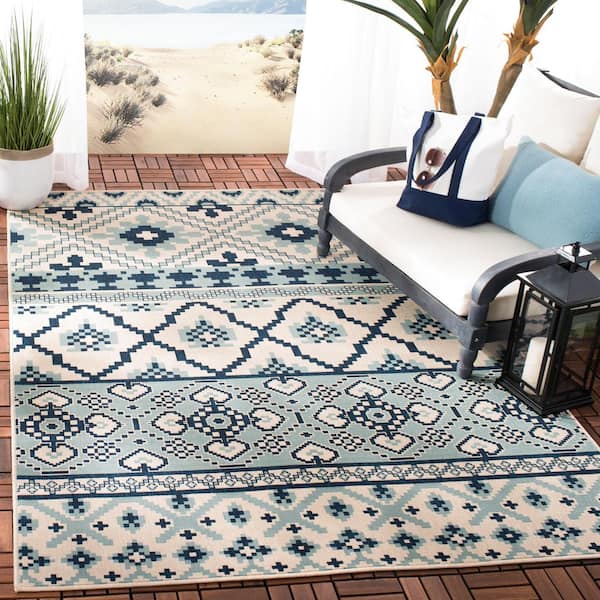 Veranda Turquoise/Blue 3 ft. x 5 ft. Tribal Aztec Indoor/Outdoor Area Rug