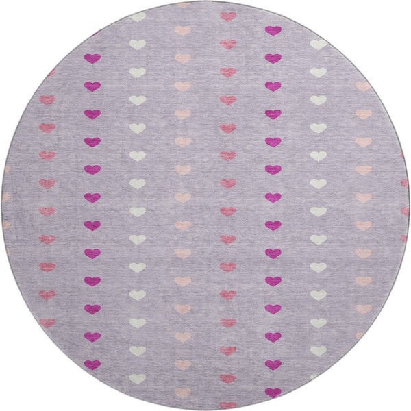 Mayfield Premium Machine Washable Abstract AMF2510 Lavender 8 ft. x 8 ft. Round Rug