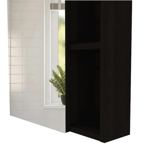 cadeninc 17.7 in. Black Rectangle Wall Cabinet with Mirror and 1-Shelf