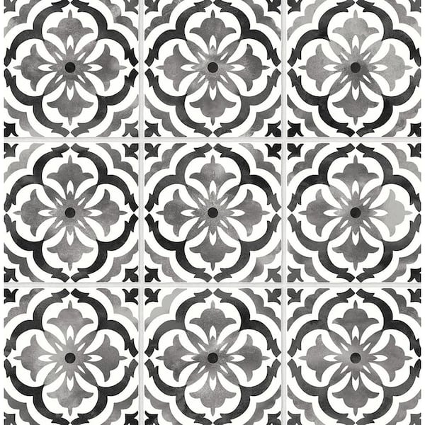 NextWall 30.75 sq. ft. Black Sorento Faux Tile Vinyl Peel and Stick Wallpaper Roll