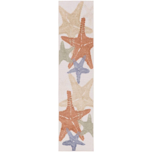 Nourison Aloha Ivory Multicolor 2 ft. x 6 ft. Nature-inspired Contemporary Indoor/Outdoor Area Rug