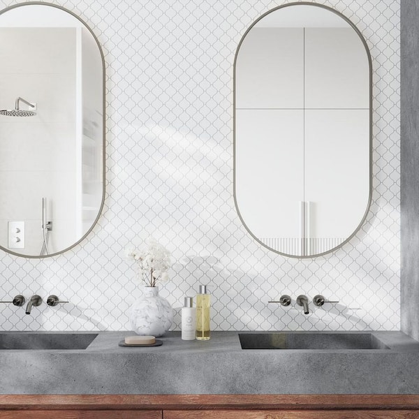 Nubes 10 in. x 11 in. Polished Snow White Thassos Marble Mosaic Arabesque Wall and Floor Tile (3.75 sq. ft./case) 5-Pack
