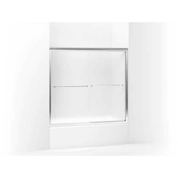 STERLING Finesse 55-60 in. x 56 in. Semi-Frameless Sliding Tub Door in Frosted Silver with Handle