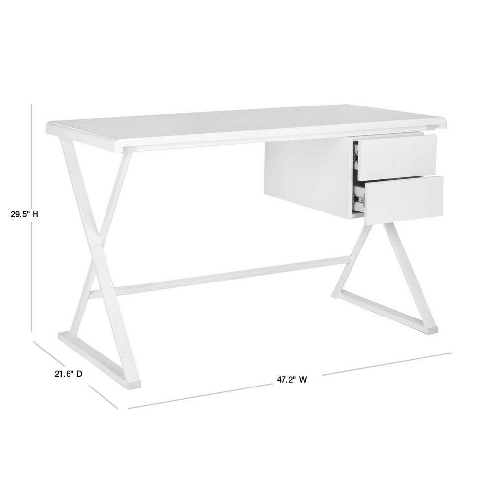 Transitional White Lacquered Home Office Desk with Crossed Legs