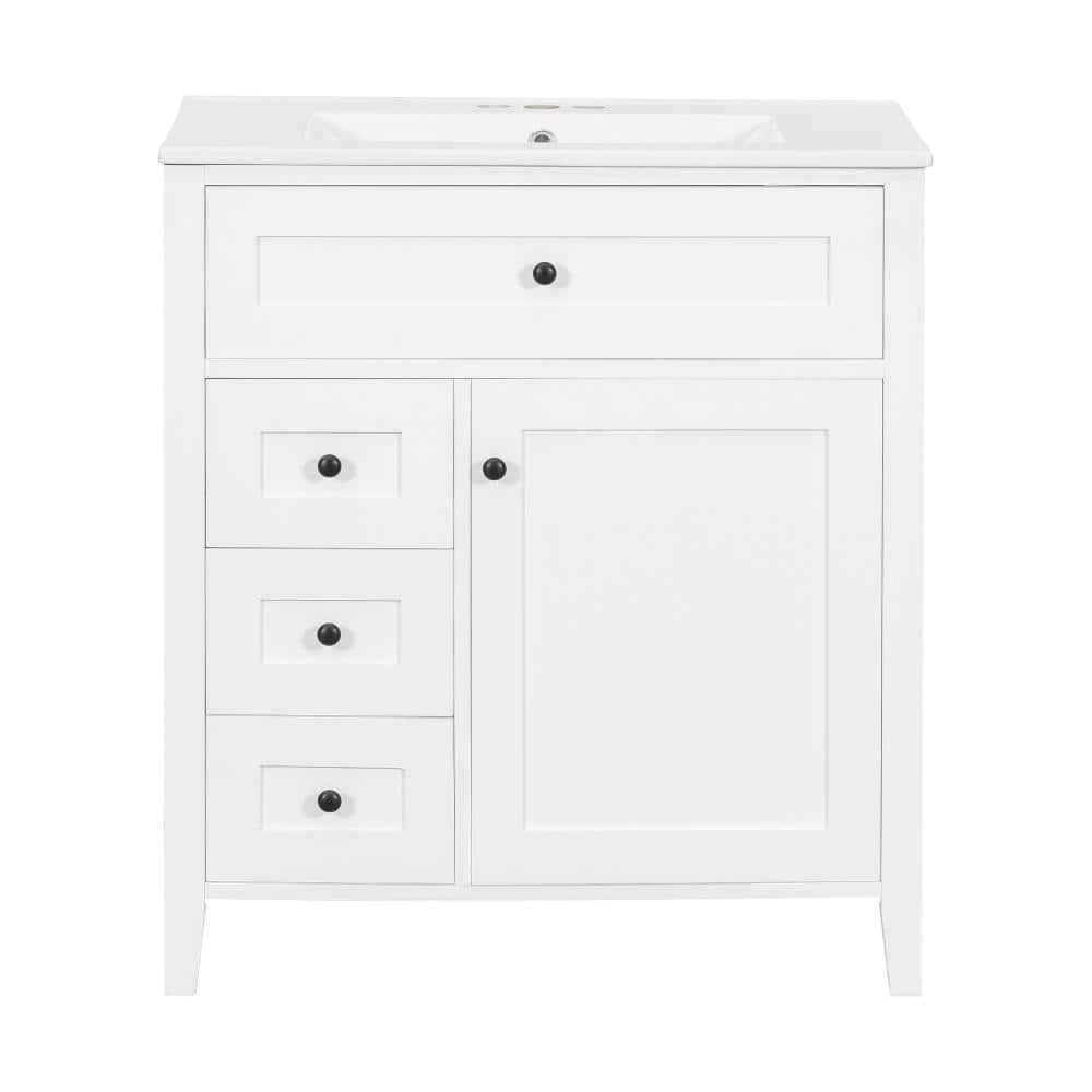 30 in. Single Sink Freestanding White Bath Vanity with White Ceramic Top Unassembled price history on PriceWatchPro