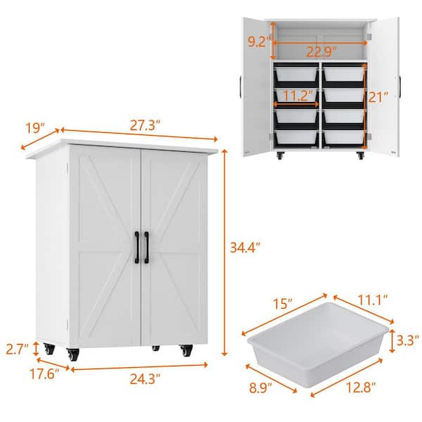 FUFU&GAGA 8 Drawers White Wood 27.3 in. W Vertical File Cabinet