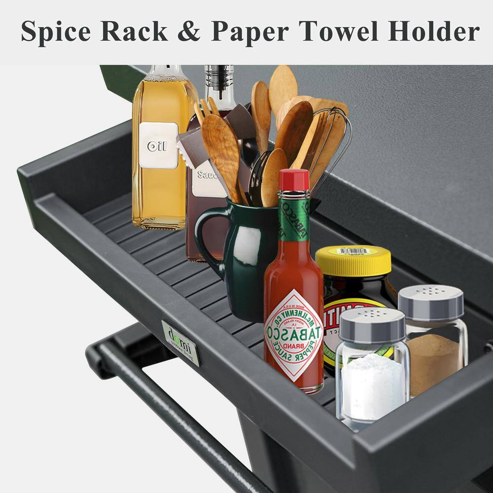 Dark Gray Metal Grill Cart with Storage and Wheels