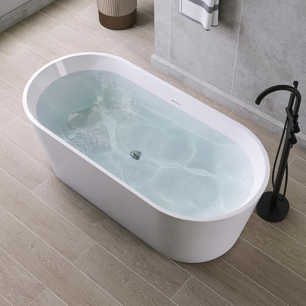 67 in. x 32 in. Acrylic Flatbottom Freestanding Soaking Bathtub in White