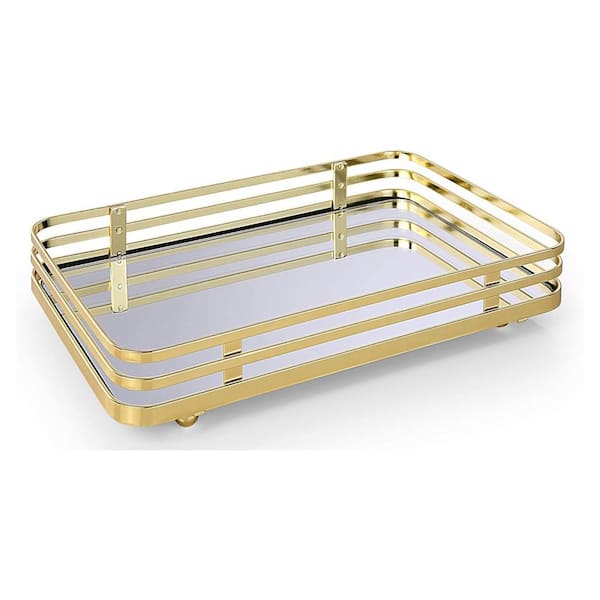 Afoxsos Classic Decorative Vanity Perfume Dresser Jewelry Organizer Makeup Mirror Tray (Polished Gold)