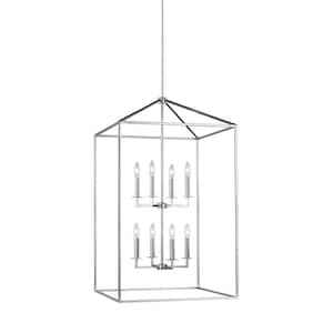 Perryton Extra Large 22 in. 8-Light Chrome Modern Transitional Candlestick Hanging Pendant