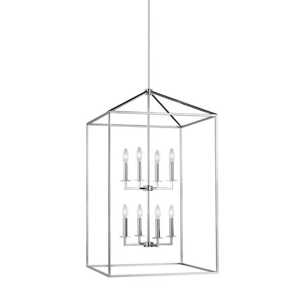 Generation Lighting Perryton Extra Large 22 in. 8-Light Chrome Modern Transitional Candlestick Hanging Pendant