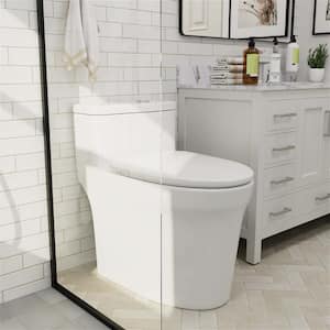 One-piece 1.1/1.6 GPF High Efficiency Dual Flush Elongated ADA Chair Height Toilet Toilet in Gloss White Soft-Close Seat