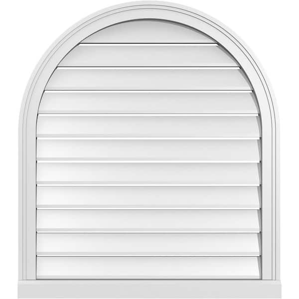 Ekena Millwork 30 in. x 34 in. Round Top White PVC Paintable Gable Louver Vent Functional