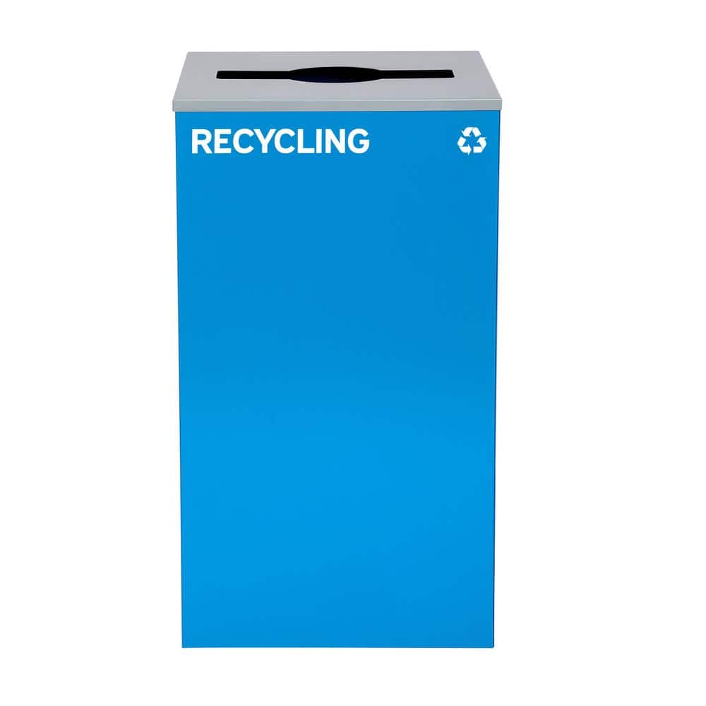 29 Gal. Blue Steel Vented Commercial Recycling Bin Receptacle with Mixed Sl