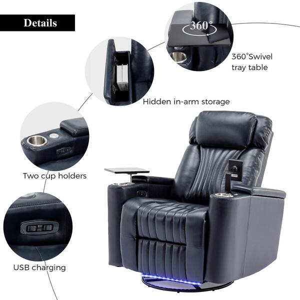  Comfort Stretch Electric Power Recliner Chair with LED Lights,  Faux Leather Home Theater Seating, Recline Single Sofa Chair for Living  Room with Swivel Tray Table, Hidden Arm Storage, Cup Holder-Black 