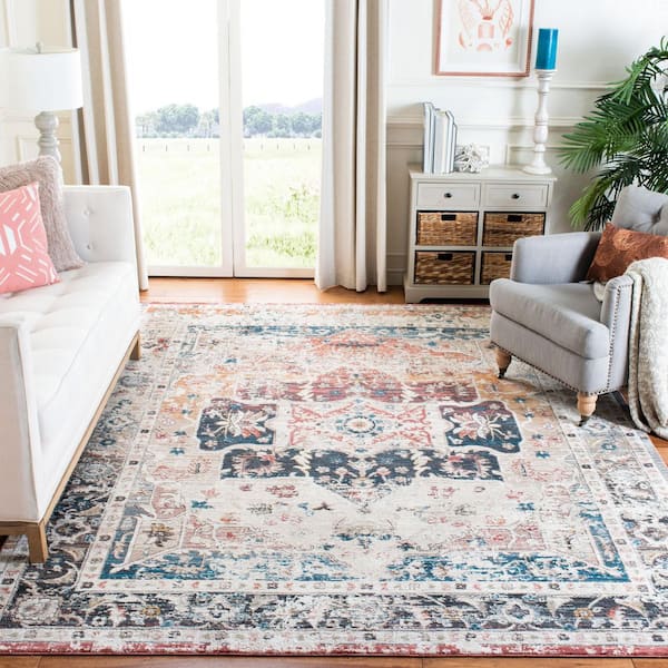 Carlyle 8 ft. x 10 ft. Ivory/Blue Distressed Medallion Area Rug