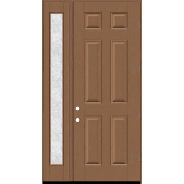 Steves & Sons Regency 51 in. x 96 in. 6-Panel LHOS Autumn Wheat Stain Mahogany Fiberglass Prehung Front Door w/Rain 12 in. SL 4-9/16
